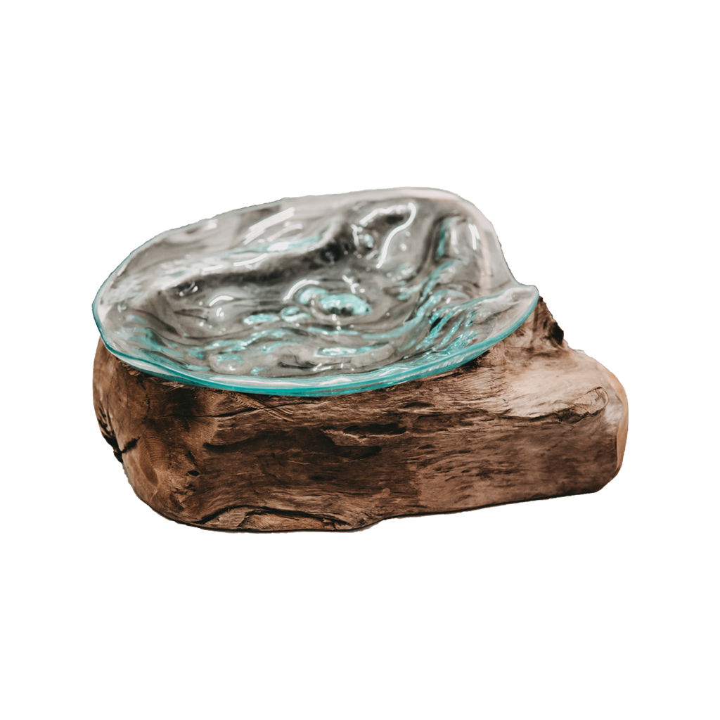 Teakwurzel mit Glasschale Bowl star small