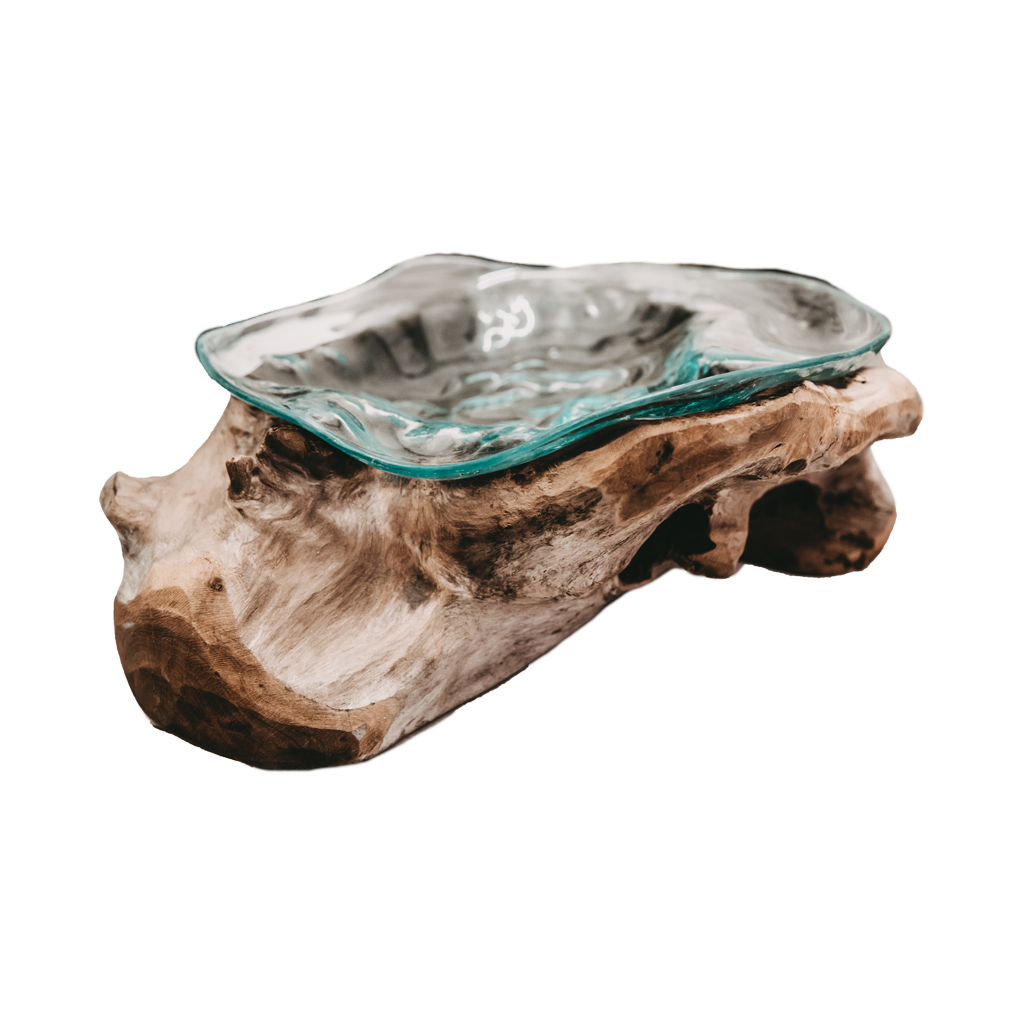 Teakwurzel mit Glasschale Bowl star small