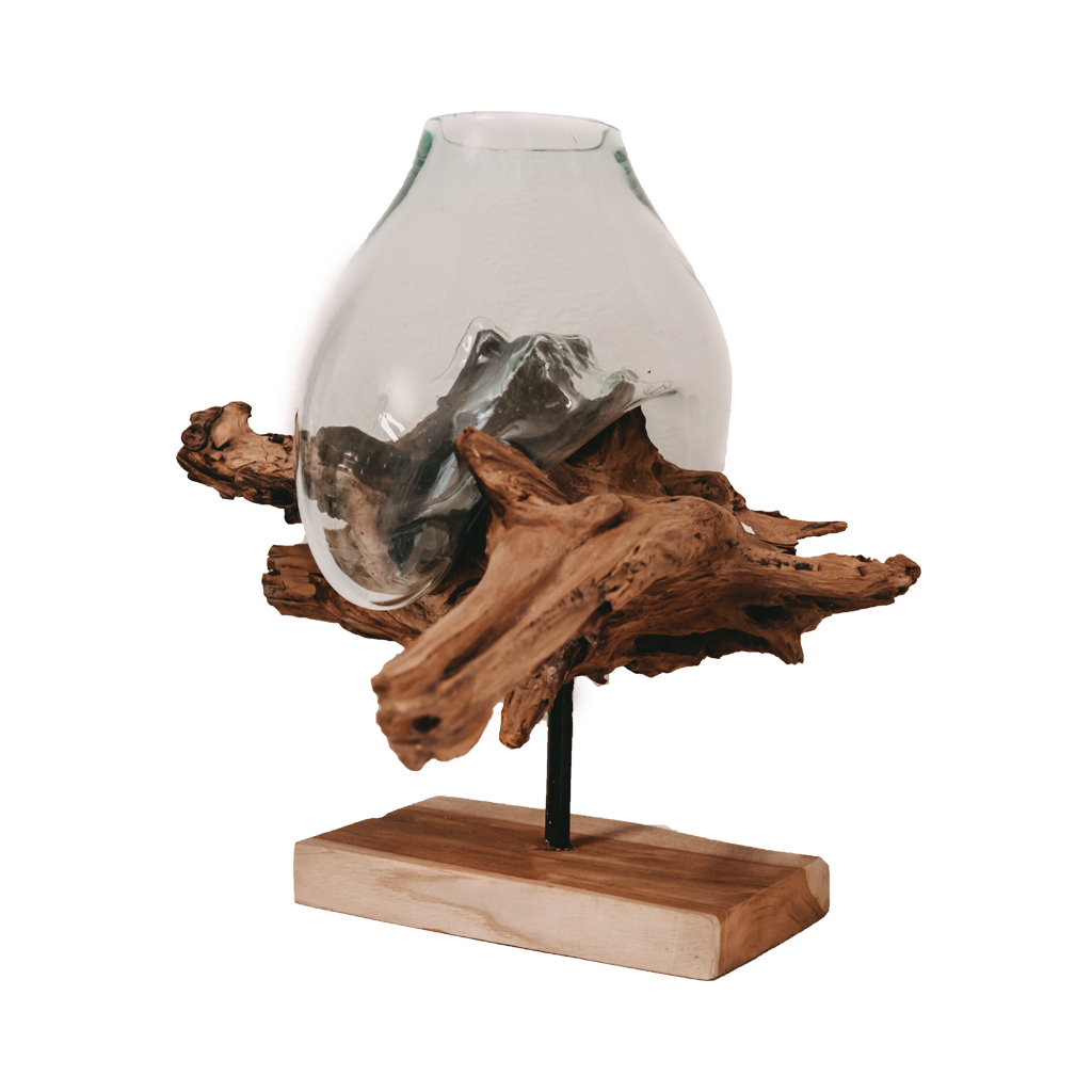 Teakwurzel mit Glasvase stand boat teak