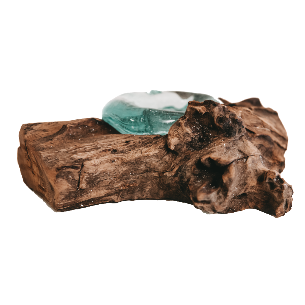 Teak root with glass vase single candle
