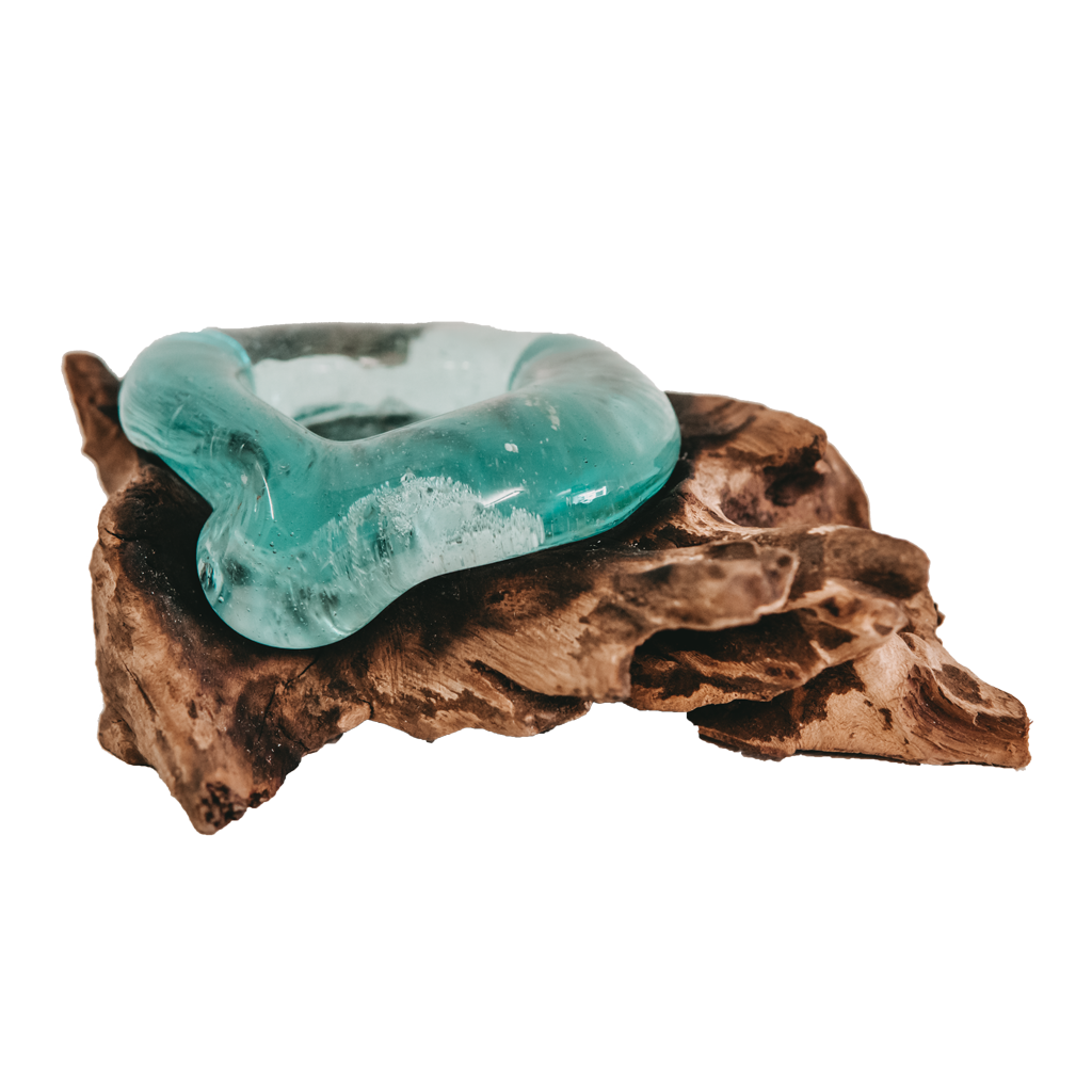 Teak root with glass vase single candle