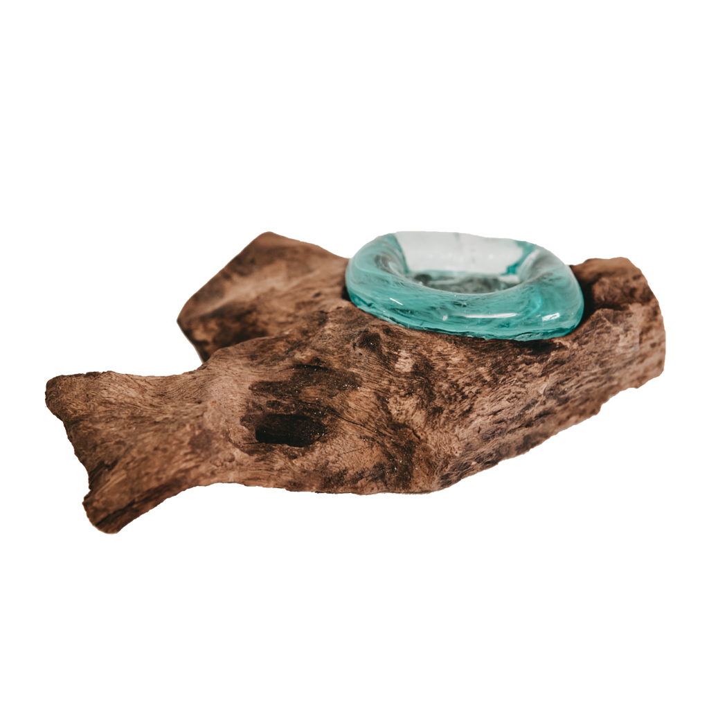 Teak root with glass vase single candle