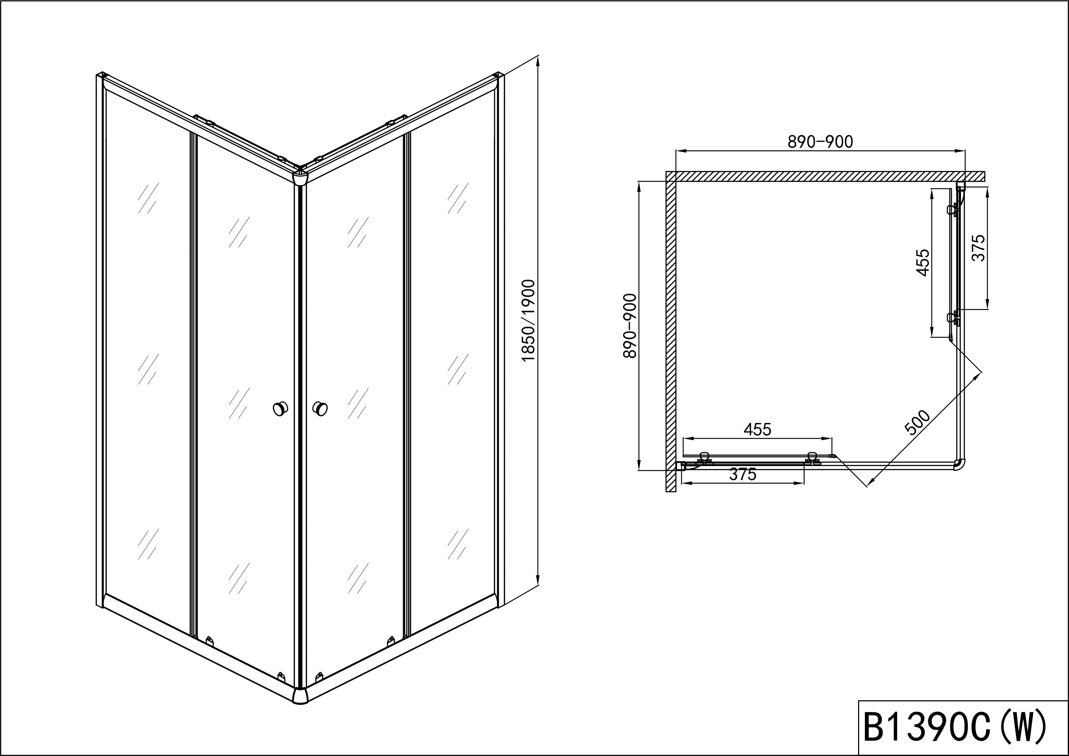 Corner shower cubicle with two sliding doors in 2 different sizes