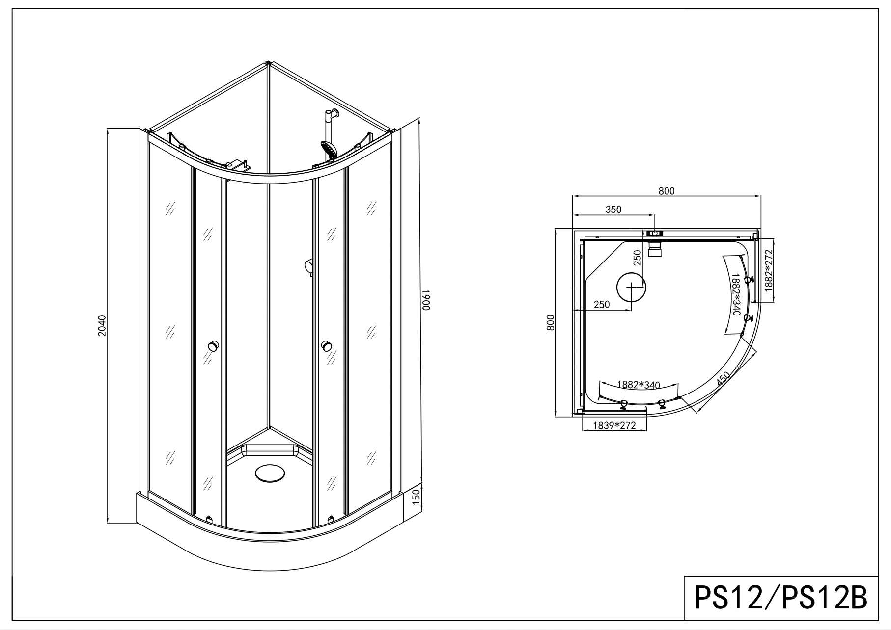 Complete shower cubicle OCEAN 80x80x203 cm