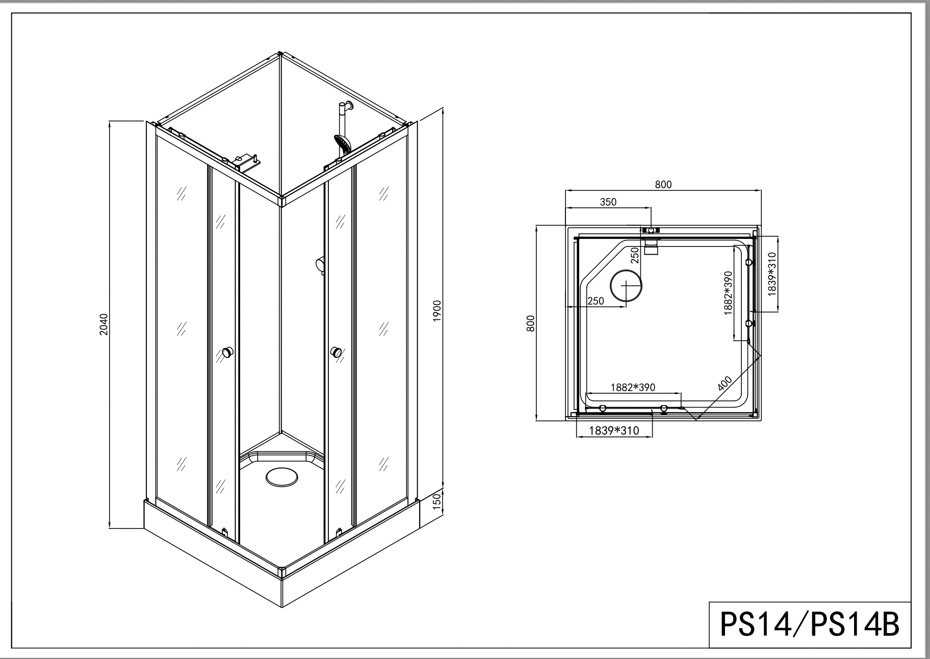 Complete shower cubicle UNI 80x80/90x90x203 cm