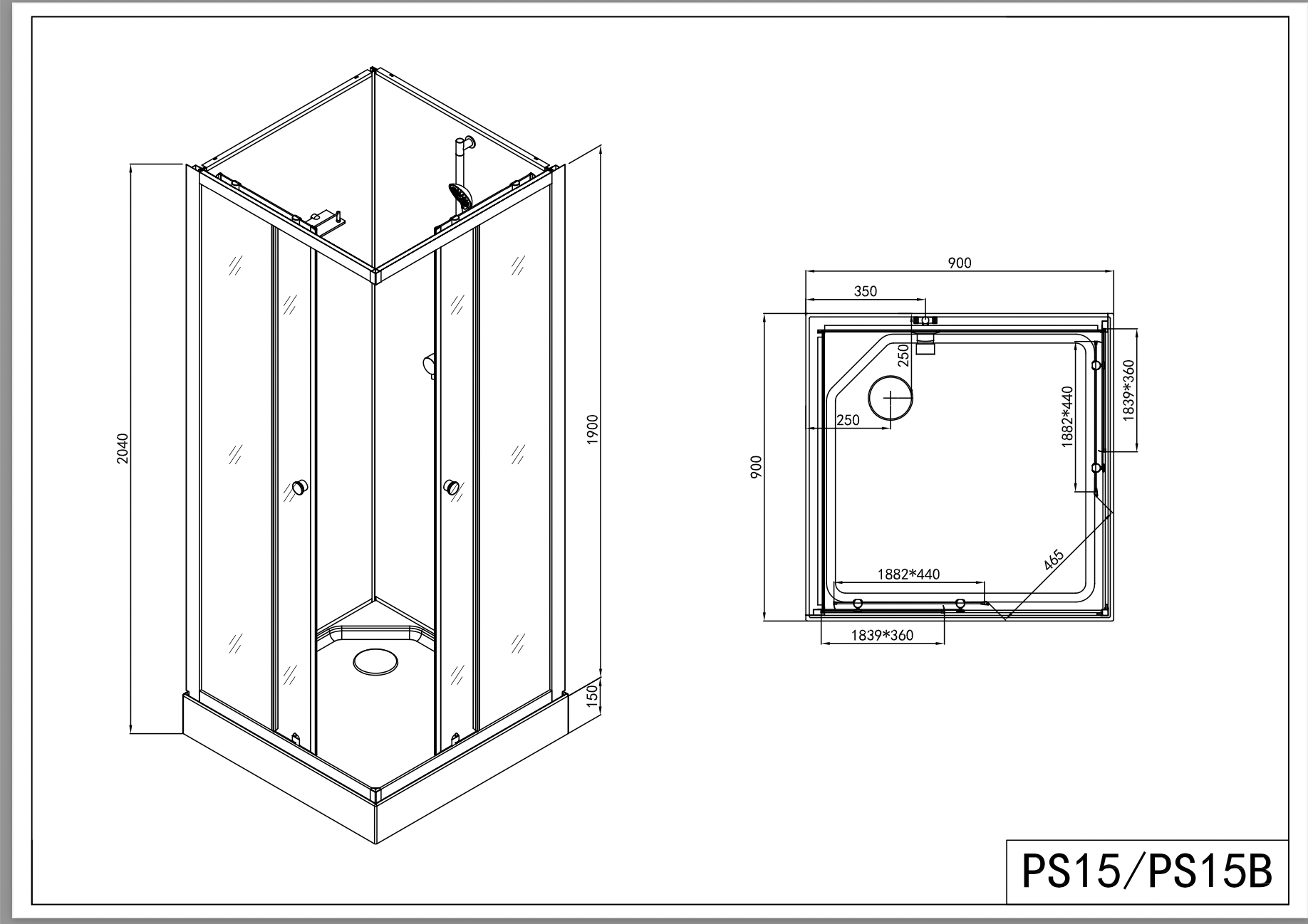 Complete shower cubicle UNI 80x80/90x90x203 cm