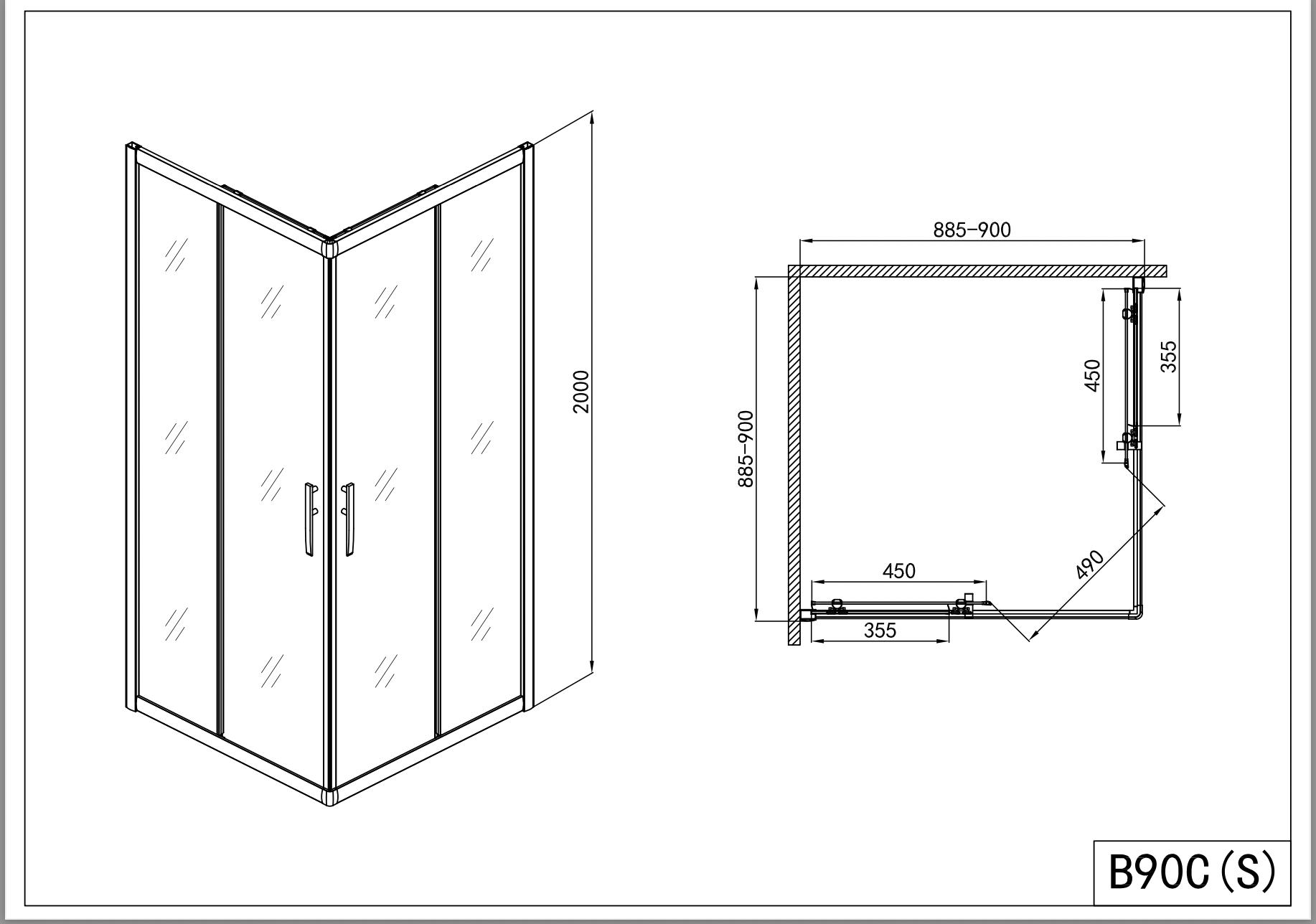 PRO-LINE partial corner shower enclosure with Easy Clean in 4 different sizes