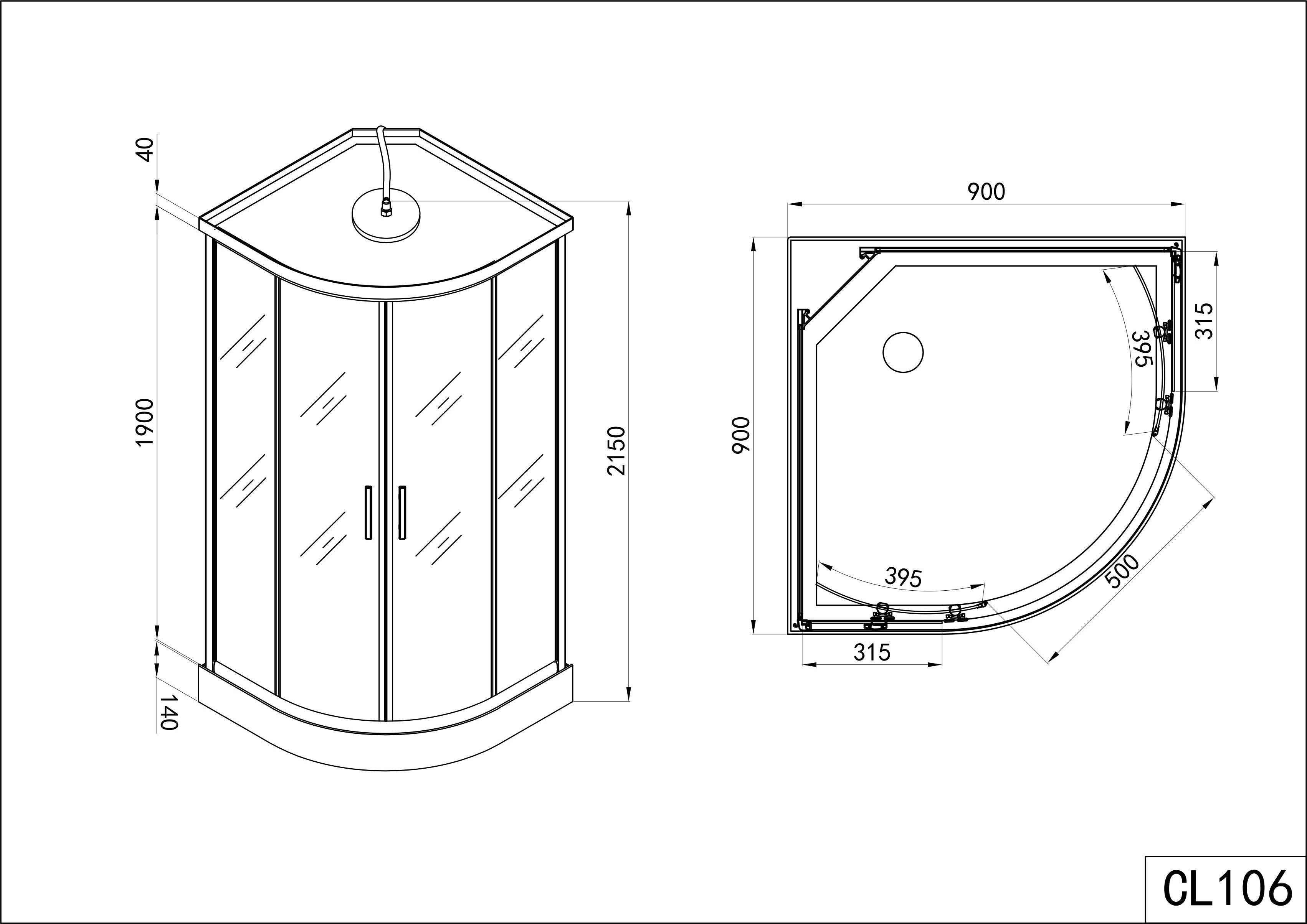 Complete shower cabin SCALA with quick assembly 90 x 90 x 215 cm