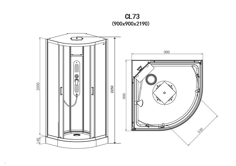Complete shower enclosure SOHO SKY 1 with quick assembly 90x90x225 cm