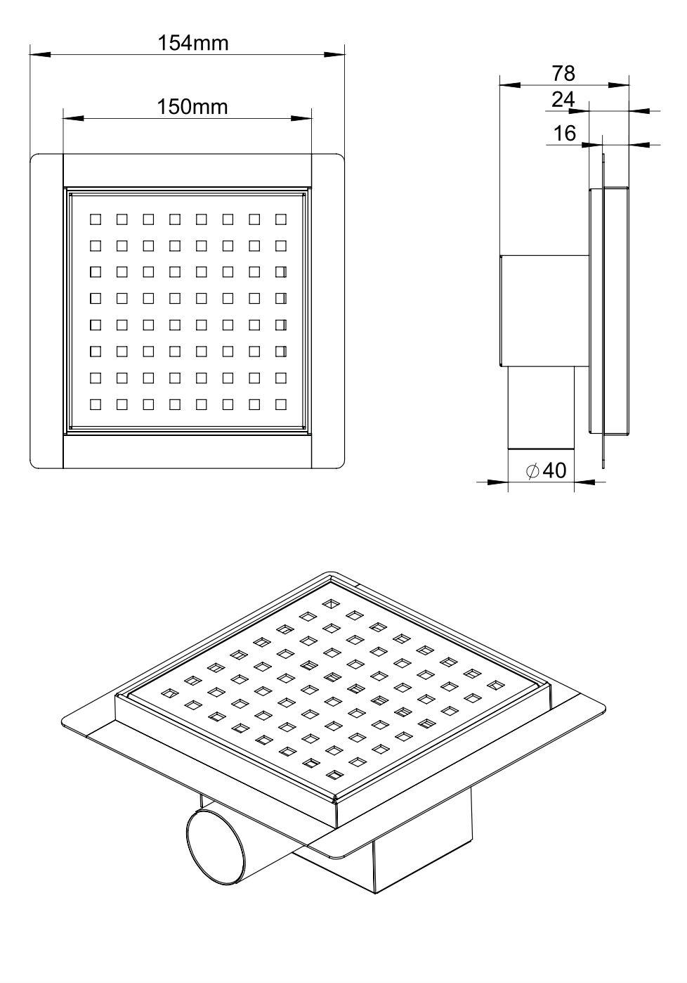 Floor siphon 15 x 15 x 6.7 cm