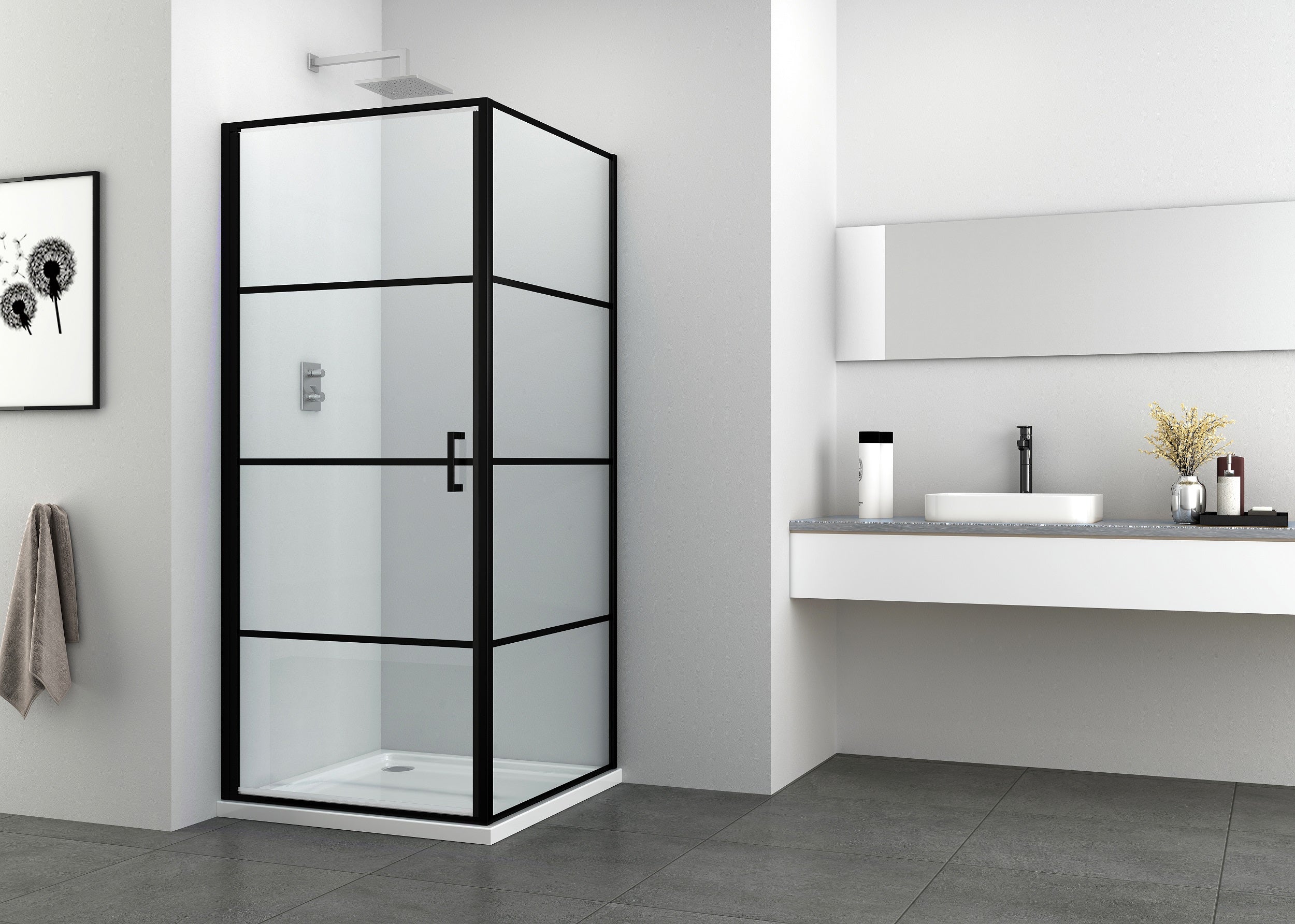 Fixed glass element 80 cm matt black