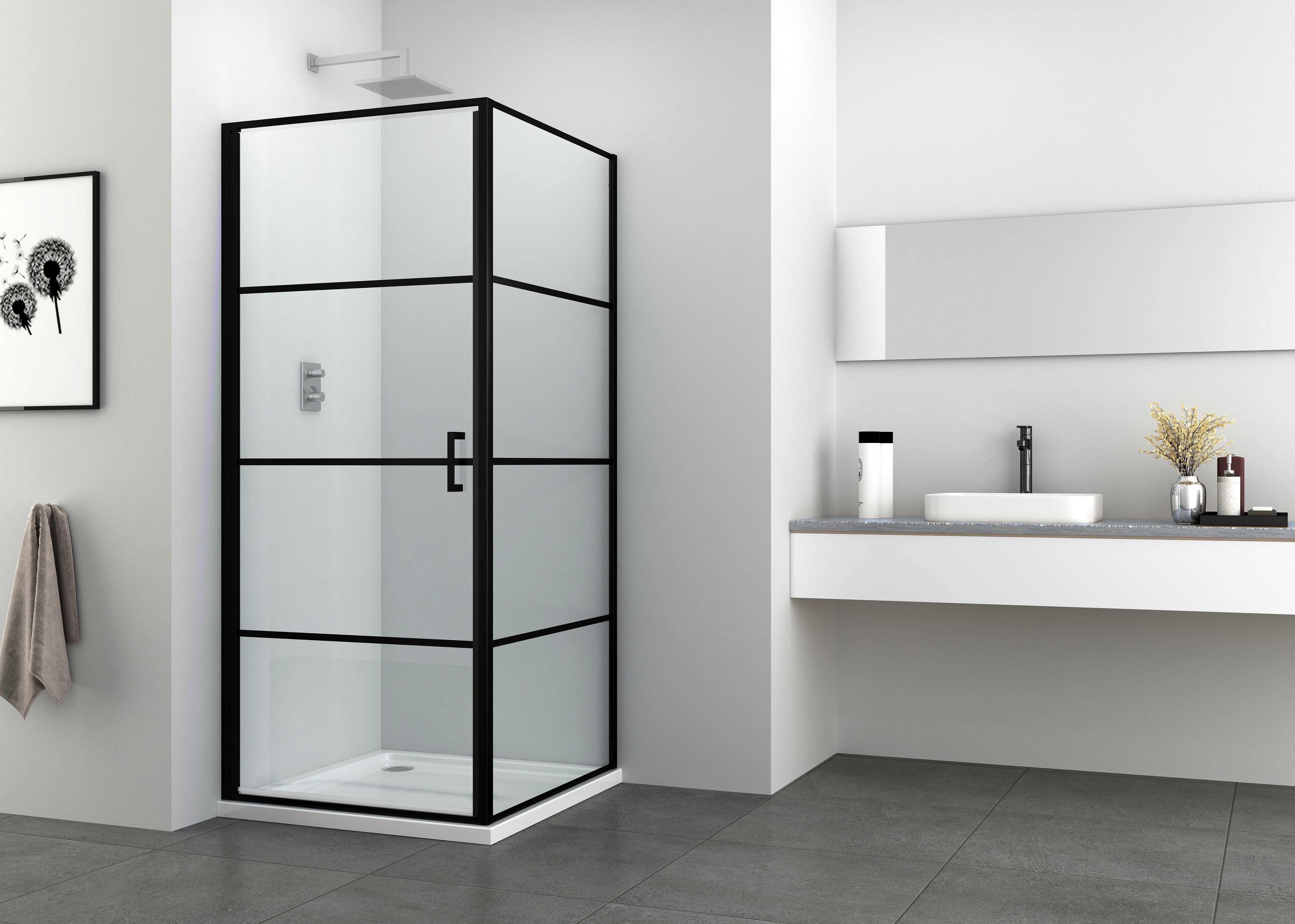 Fixed glass element 90 cm matt black