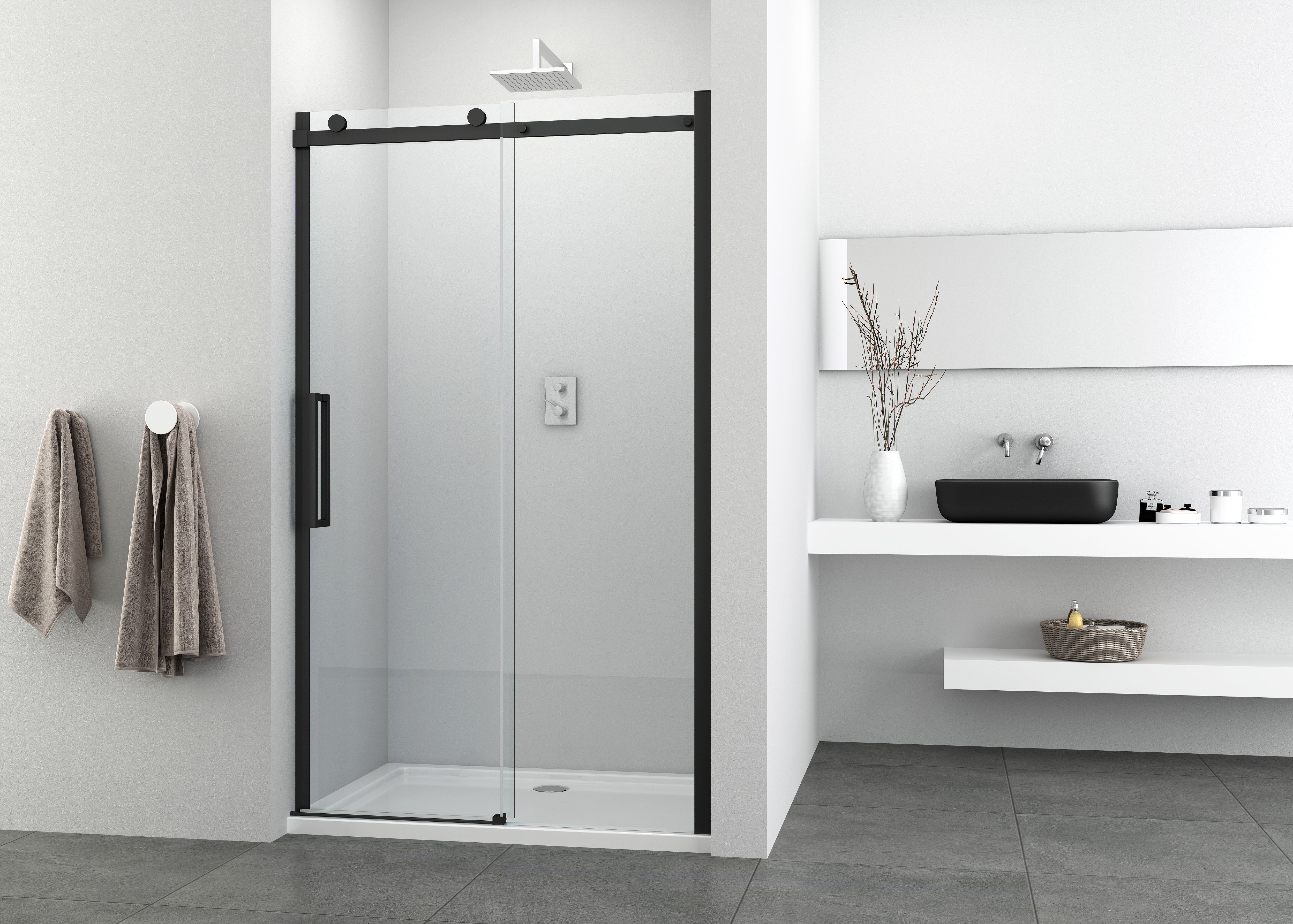 ELITE BLACK sliding door, corner or niche solution in 2 different sizes