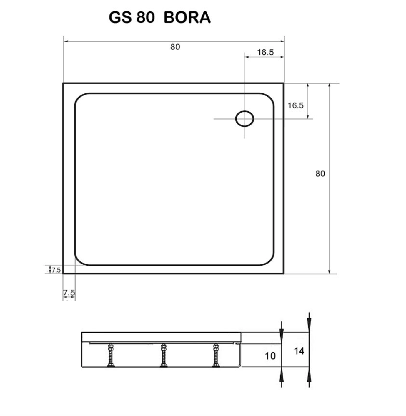 Acrylic corner shower tray BORA in 2 different sizes