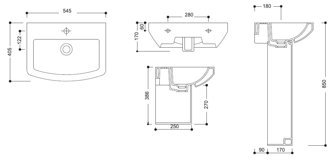 Half column for washbasin NERO