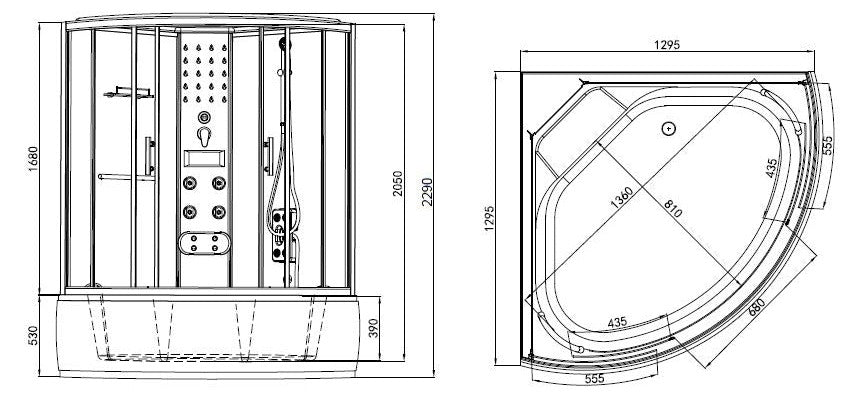 Complete shower cubicle combination CUBA 130x130x229 cm