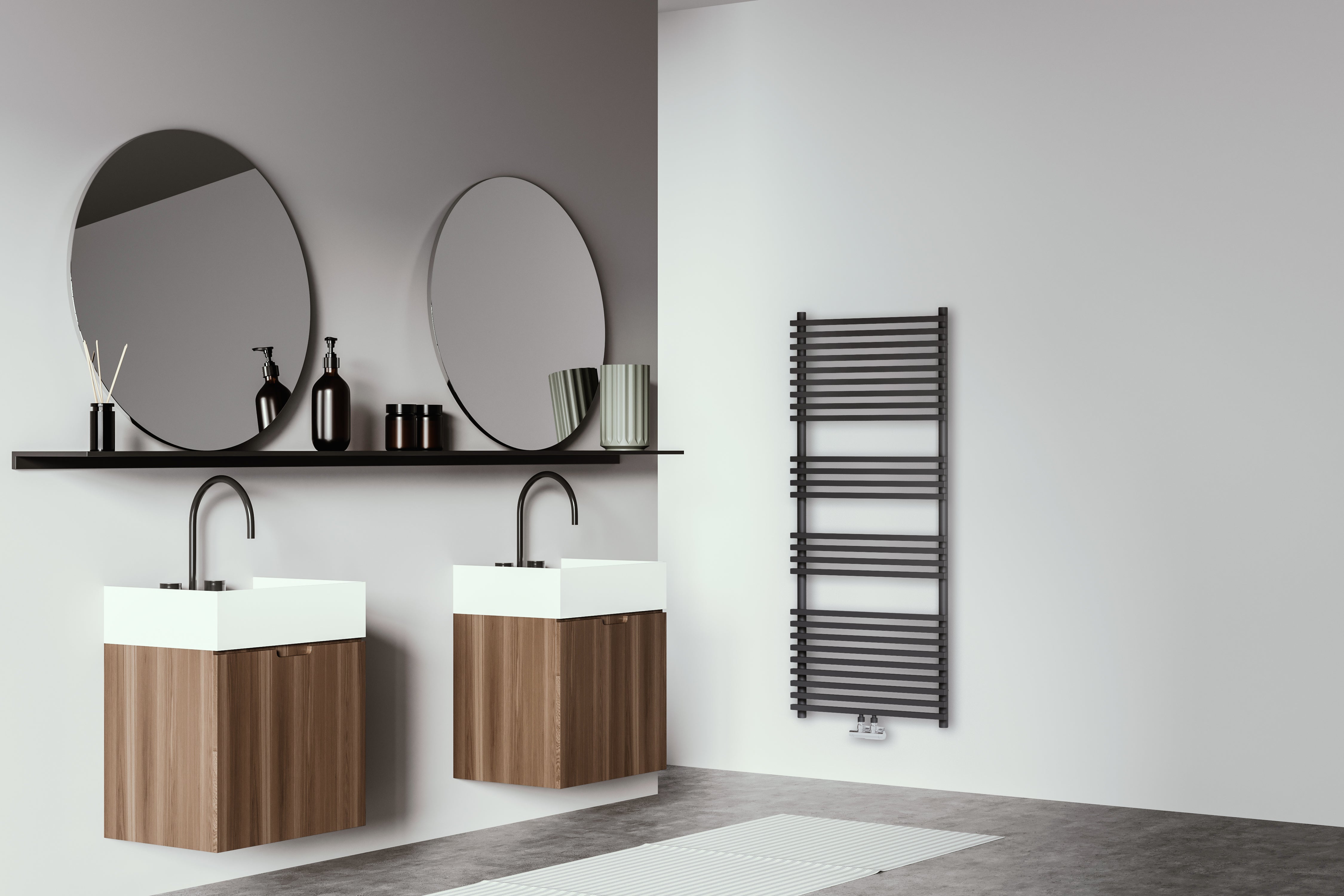 Trento design radiator, matt black, 1400 x 600 mm
