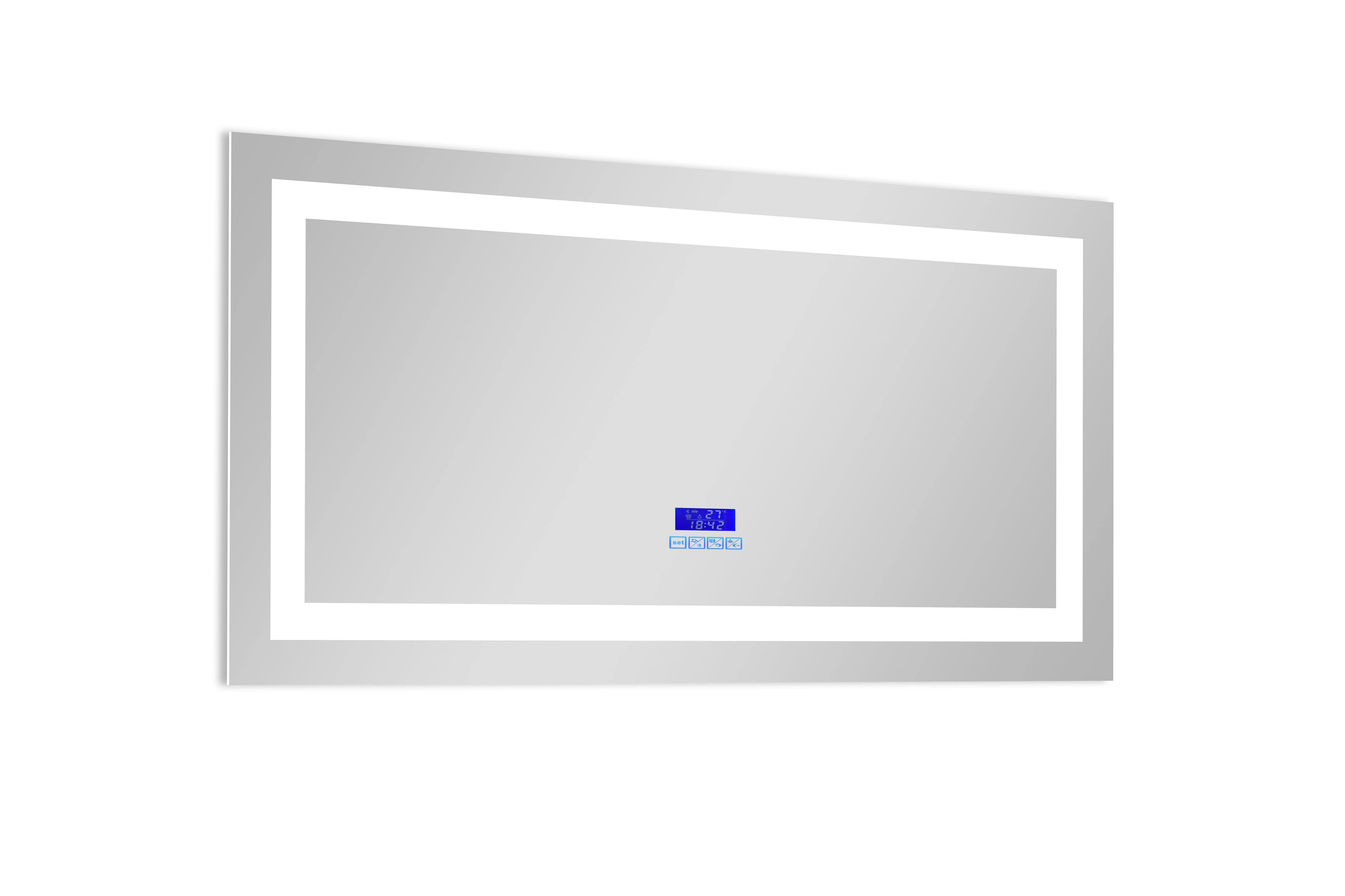 Mirror with indirect lighting, bluetooth, heating and clock